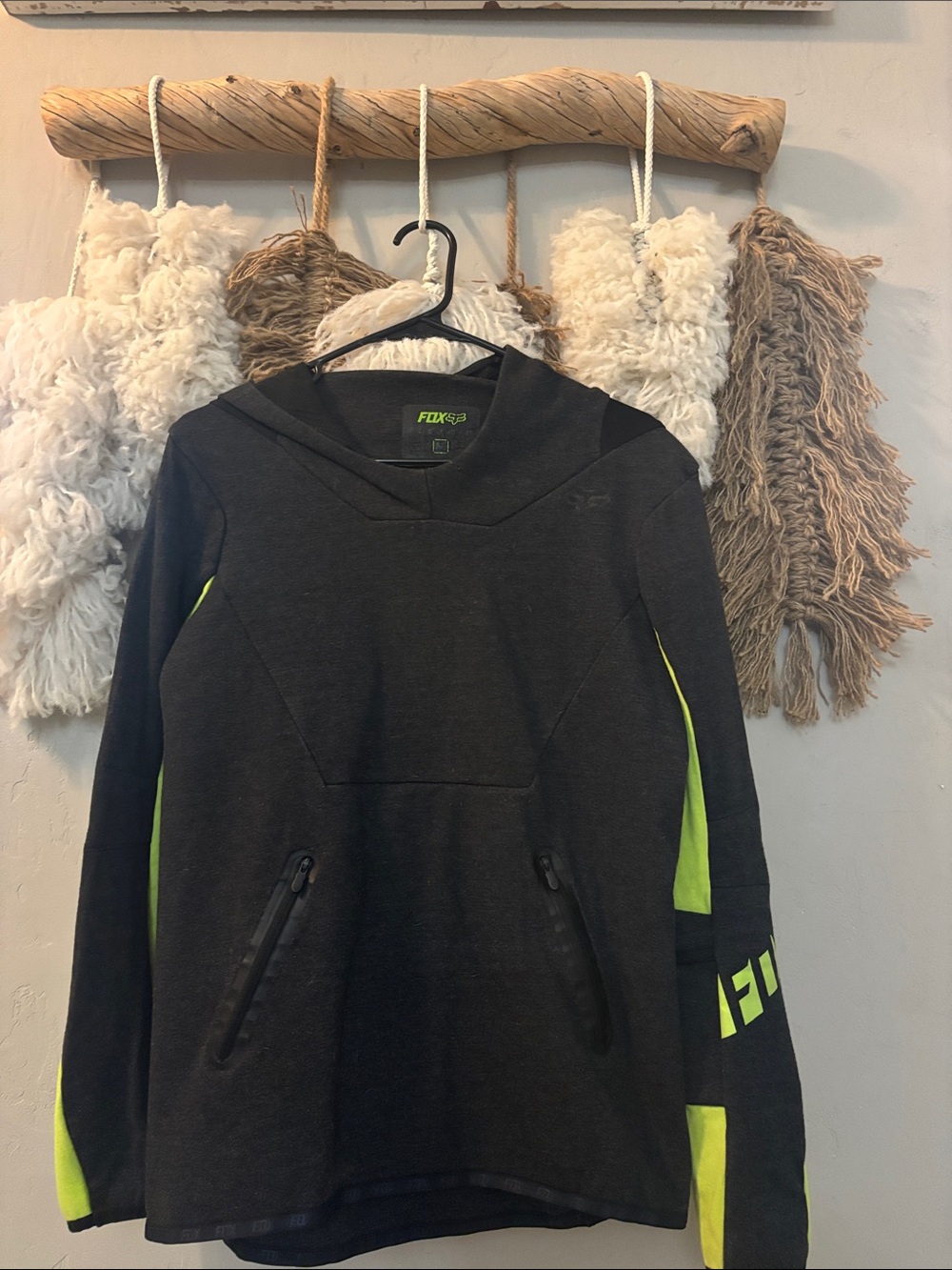 Fox Men’s Charcoal Crewneck Sweater with Neon Green Accents